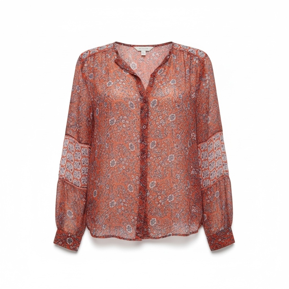 Rebecca Taylor Rust Paisley Button-Front Blouse